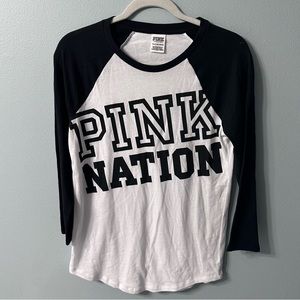 PINK Pink Nation Baseball T-Shirt Black & White Size XSmall